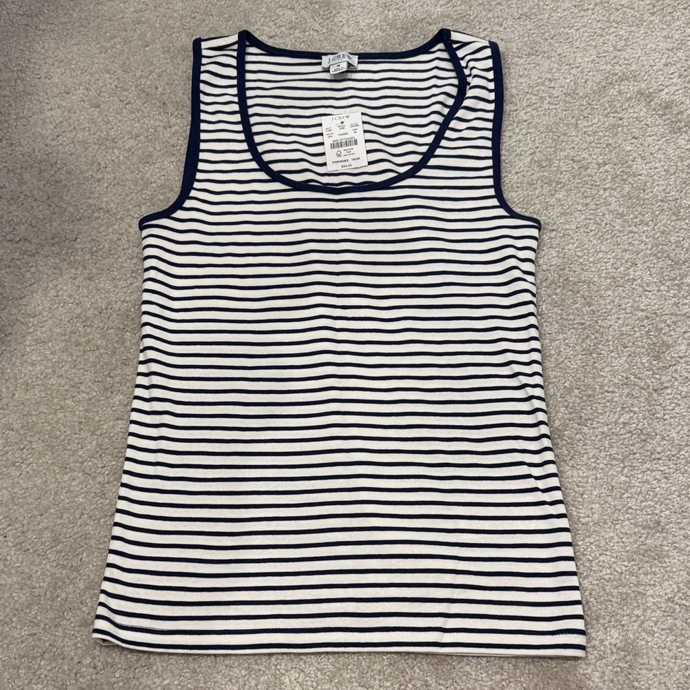 NWT J. Crew navy and white striped tank top